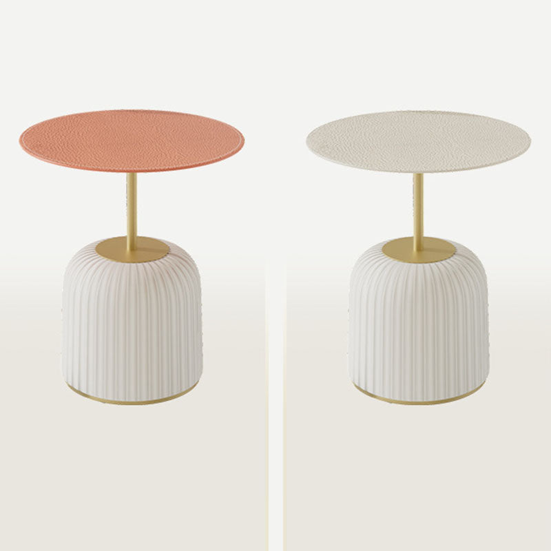 Contemporary Nordic Cylindrical Round PU Leather Glass Metal End Table 1-Tier For Living Room