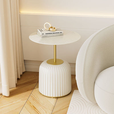 Contemporary Nordic Cylindrical Round PU Leather Glass Metal End Table 1-Tier For Living Room