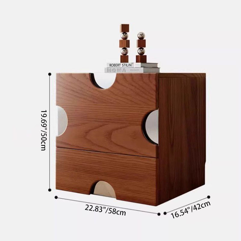 Traditional Vintage Square Hardware MDF Plywood Stainless Steel Storage Cabinet 2-Drawer For Bedroom