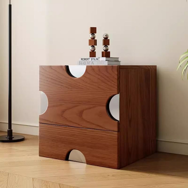 Traditional Vintage Square Hardware MDF Plywood Stainless Steel Storage Cabinet 2-Drawer For Bedroom