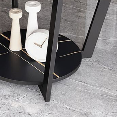 Contemporary Nordic Round Square Iron Rock Slab Side Table 2-Tier For Living Room