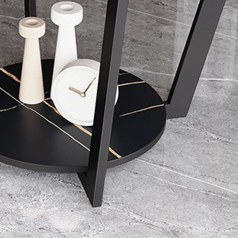 Contemporary Nordic Round Square Iron Rock Slab Side Table 2-Tier For Living Room