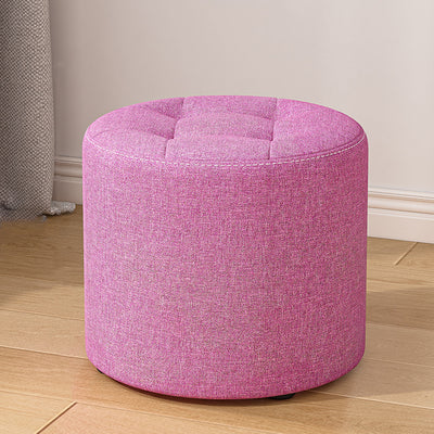 Modern Minimalist Round Solid Wood Cotton Linen Sponge Low Stool Backless Armless For Living Room