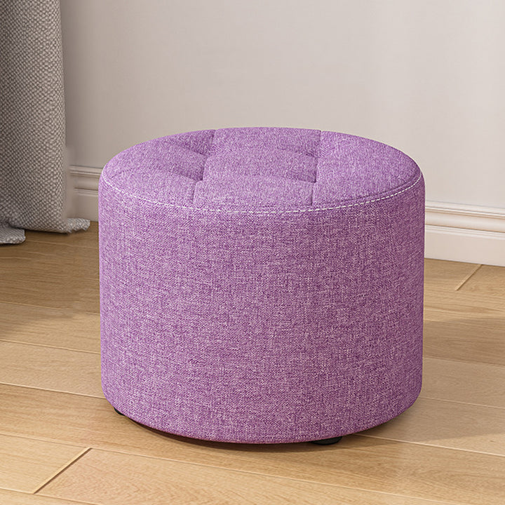 Modern Minimalist Round Solid Wood Cotton Linen Sponge Low Stool Backless Armless For Living Room