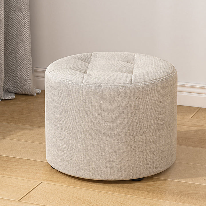 Modern Minimalist Round Solid Wood Cotton Linen Sponge Low Stool Backless Armless For Living Room