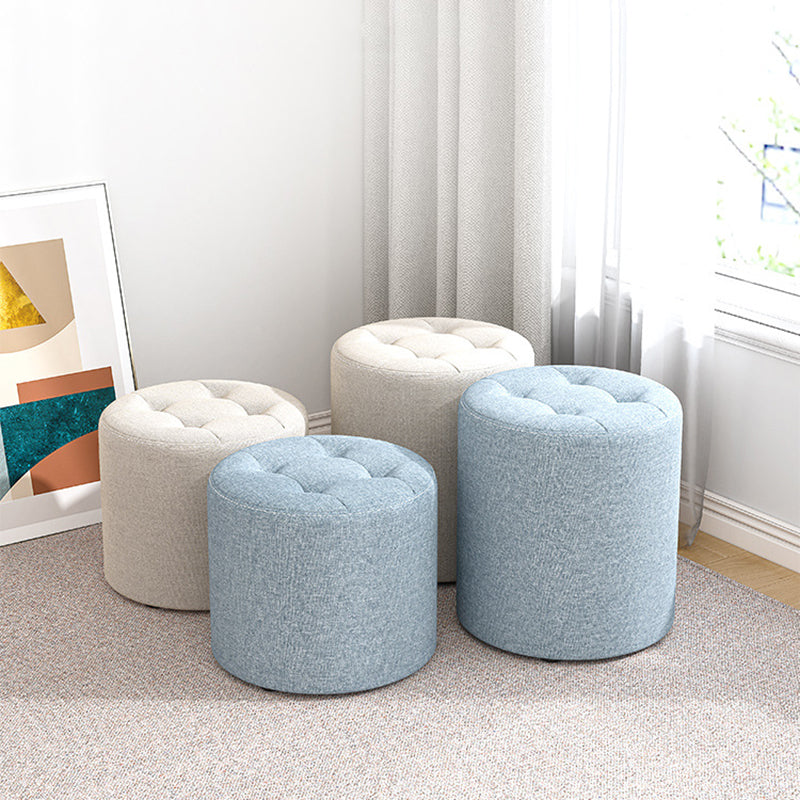 Modern Minimalist Round Solid Wood Cotton Linen Sponge Low Stool Backless Armless For Living Room