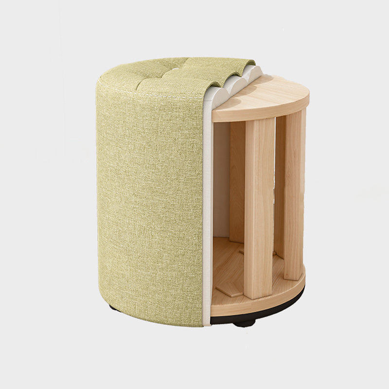 Modern Minimalist Round Solid Wood Cotton Linen Sponge Low Stool Backless Armless For Living Room