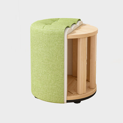 Modern Minimalist Round Solid Wood Cotton Linen Sponge Low Stool Backless Armless For Living Room