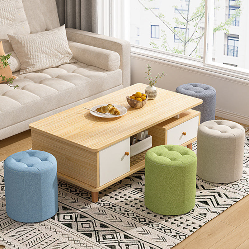 Modern Minimalist Round Solid Wood Cotton Linen Sponge Low Stool Backless Armless For Living Room