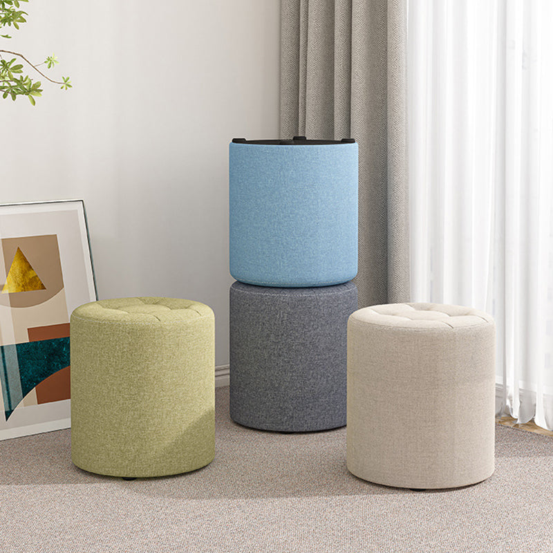 Modern Minimalist Round Solid Wood Cotton Linen Sponge Low Stool Backless Armless For Living Room
