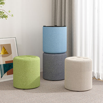 Modern Minimalist Round Solid Wood Cotton Linen Sponge Low Stool Backless Armless For Living Room