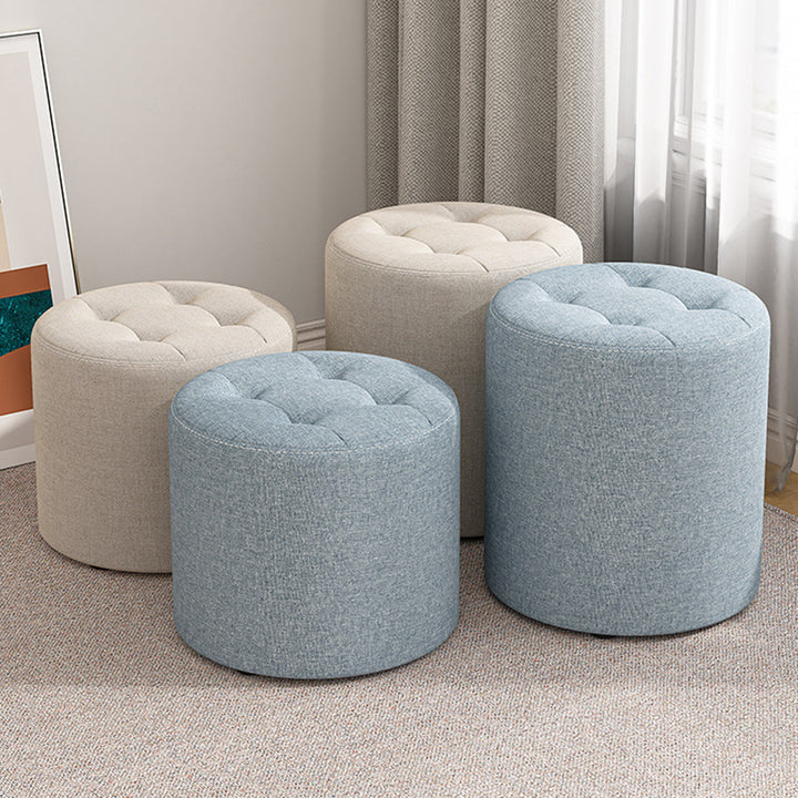 Modern Minimalist Round Solid Wood Cotton Linen Sponge Low Stool Backless Armless For Living Room