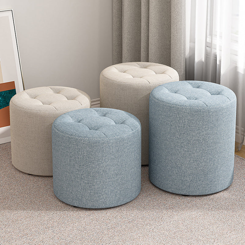Modern Minimalist Round Solid Wood Cotton Linen Sponge Low Stool Backless Armless For Living Room