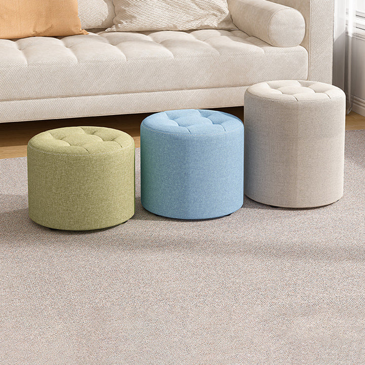 Modern Minimalist Round Solid Wood Cotton Linen Sponge Low Stool Backless Armless For Living Room