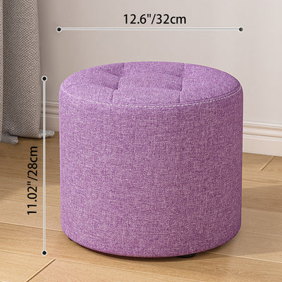 Modern Minimalist Round Solid Wood Cotton Linen Sponge Low Stool Backless Armless For Living Room