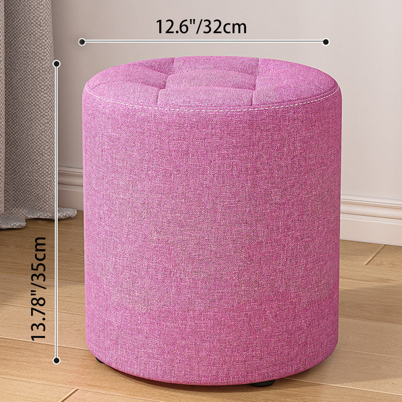Modern Minimalist Round Solid Wood Cotton Linen Sponge Low Stool Backless Armless For Living Room