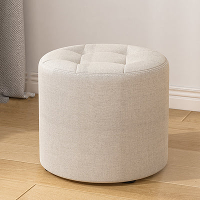 Modern Minimalist Round Solid Wood Cotton Linen Sponge Low Stool Backless Armless For Living Room