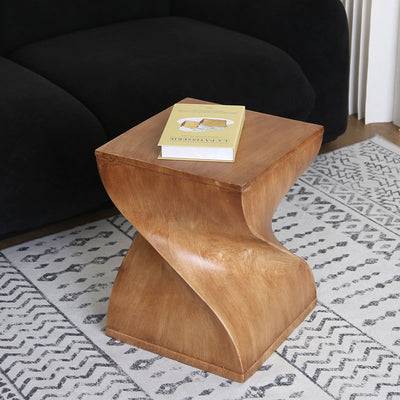 Contemporary Creative Square Spiral Magnesium Oxide Side Table 1-Tier For Living Room