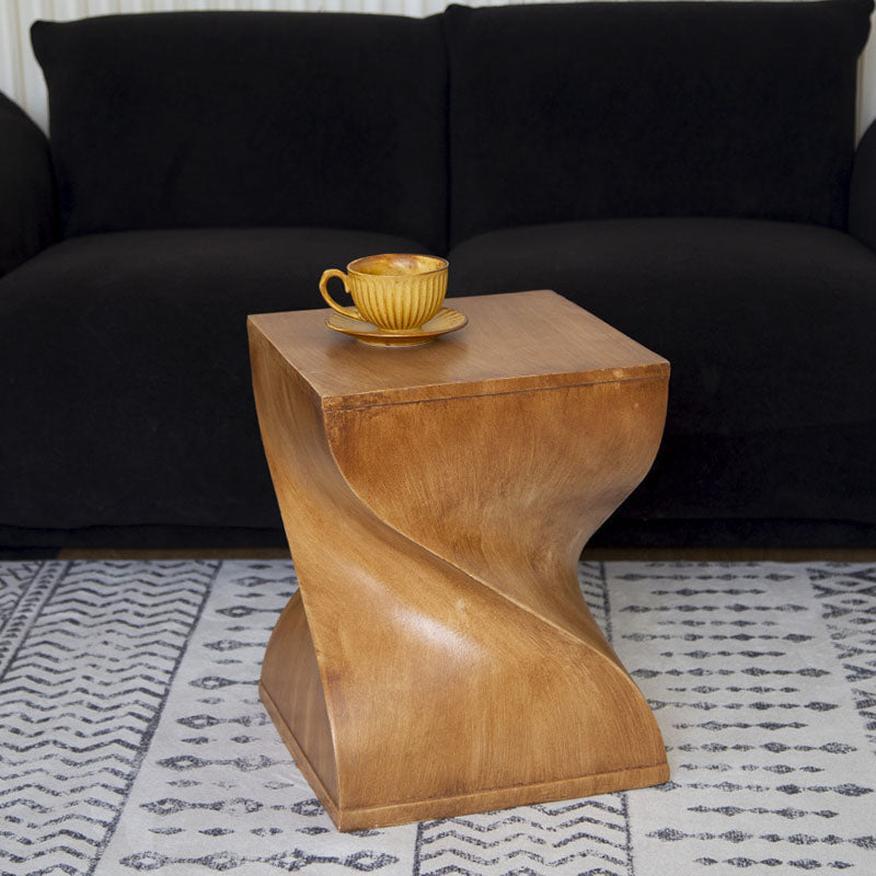 Contemporary Creative Square Spiral Magnesium Oxide Side Table 1-Tier For Living Room