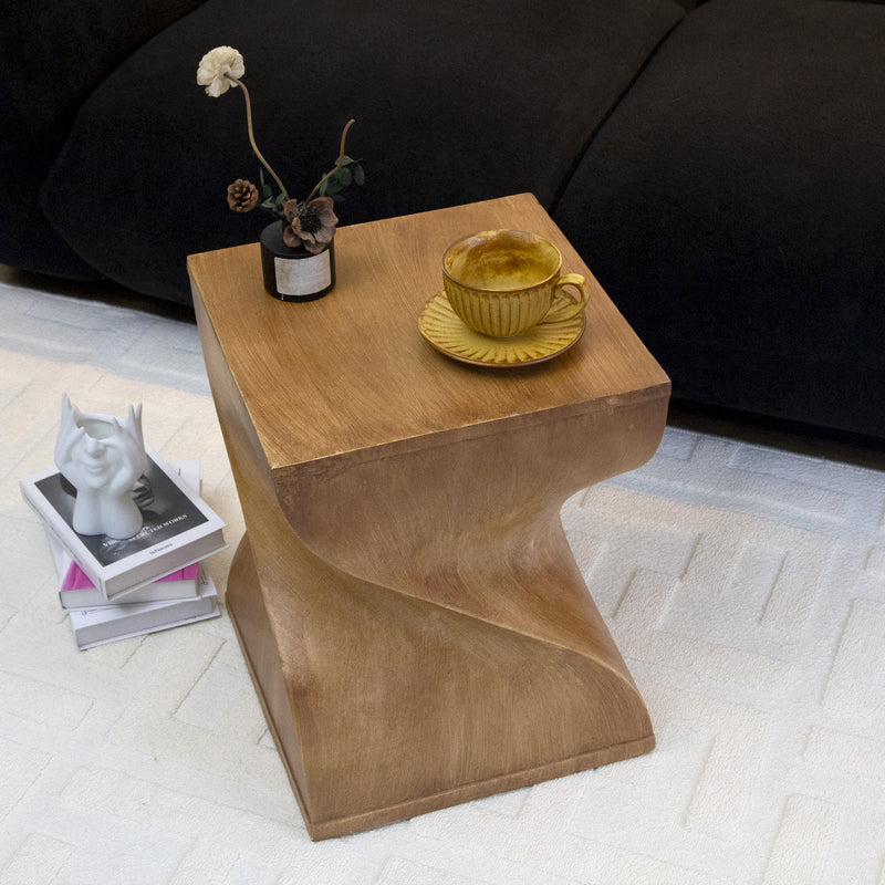Contemporary Creative Square Spiral Magnesium Oxide Side Table 1-Tier For Living Room