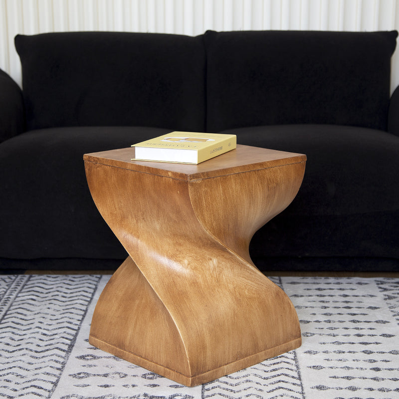 Contemporary Creative Square Spiral Magnesium Oxide Side Table 1-Tier For Living Room