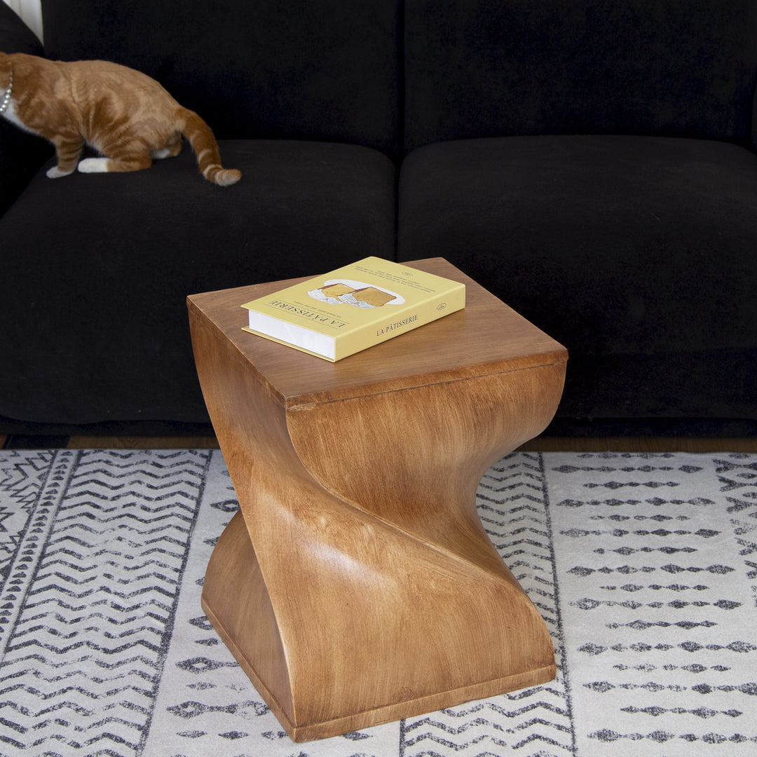 Contemporary Creative Square Spiral Magnesium Oxide Side Table 1-Tier For Living Room