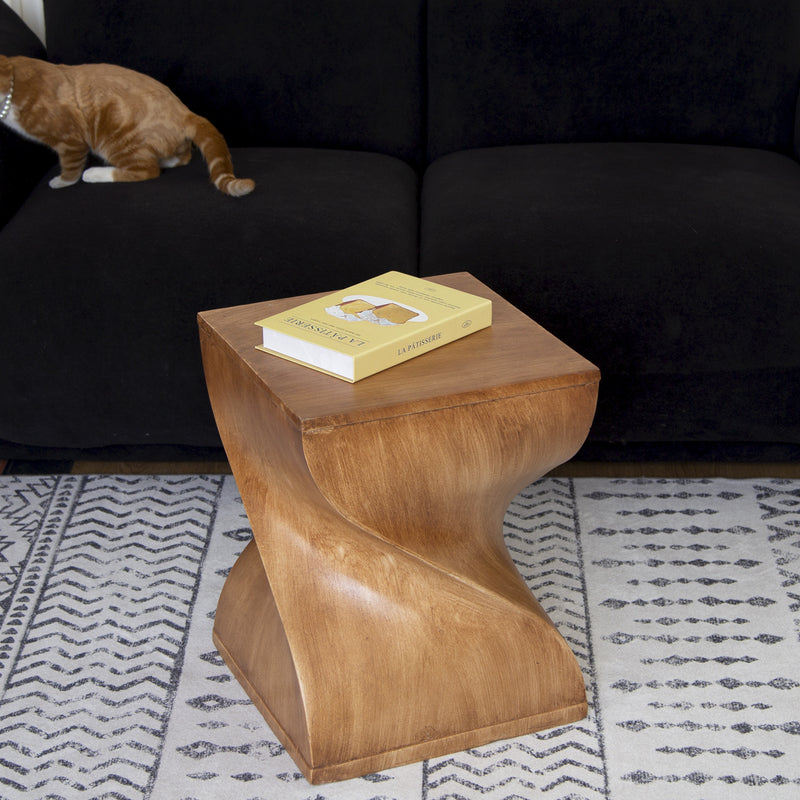 Contemporary Creative Square Spiral Magnesium Oxide Side Table 1-Tier For Living Room