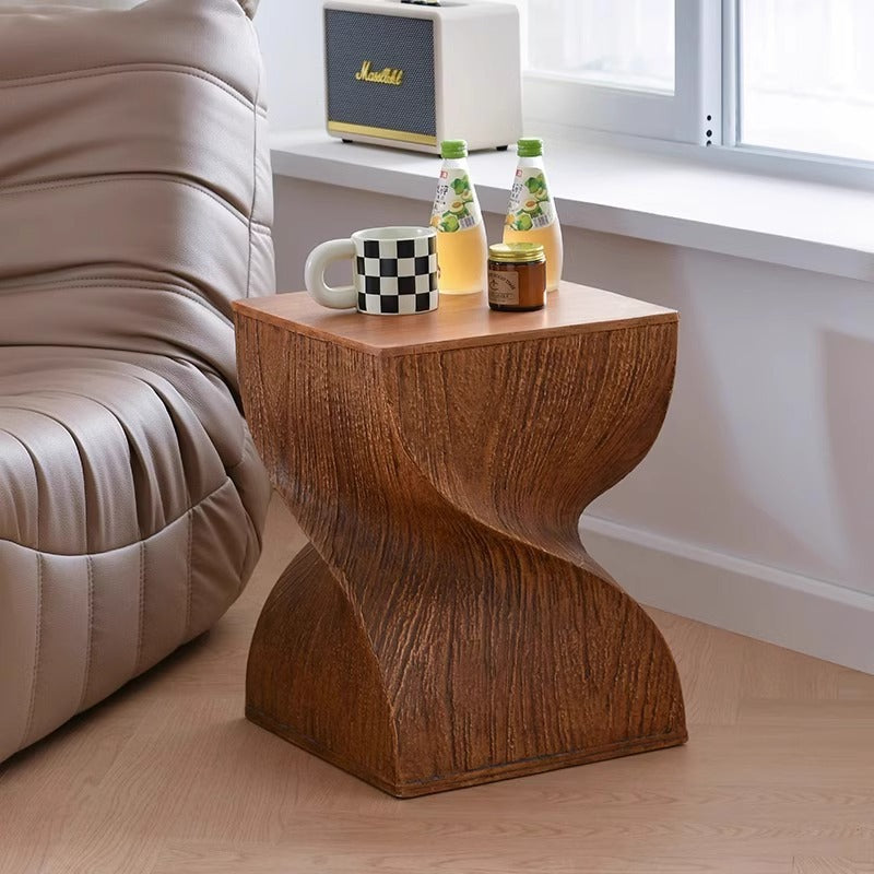 Contemporary Creative Square Spiral Magnesium Oxide Side Table 1-Tier For Living Room