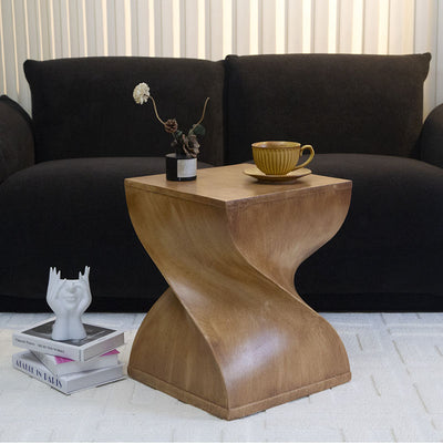 Contemporary Creative Square Spiral Magnesium Oxide Side Table 1-Tier For Living Room