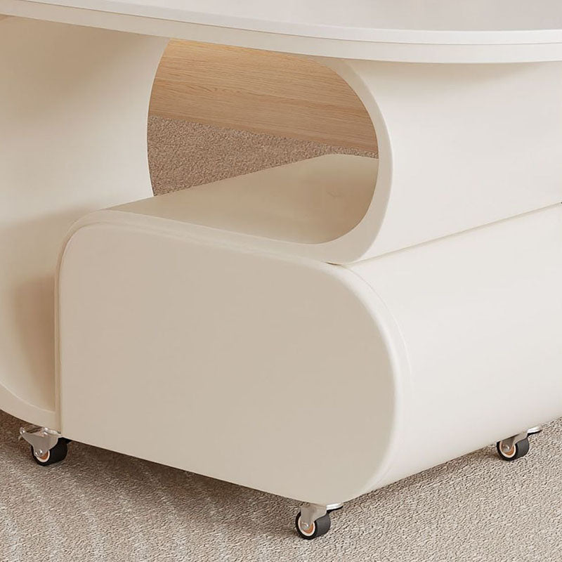 Zeitgemäßer nordischer verschiebbarer ovaler Couchtisch aus umweltfreundlichem Holzwerkstoff mit Steinplatte und Beschlägen aus Karbonstahl, 1 Schublade, für das Wohnzimmer 