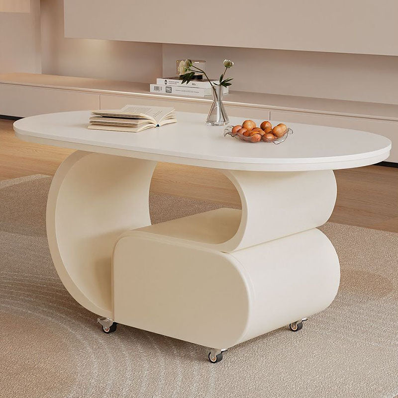 Zeitgemäßer nordischer verschiebbarer ovaler Couchtisch aus umweltfreundlichem Holzwerkstoff mit Steinplatte und Beschlägen aus Karbonstahl, 1 Schublade, für das Wohnzimmer 