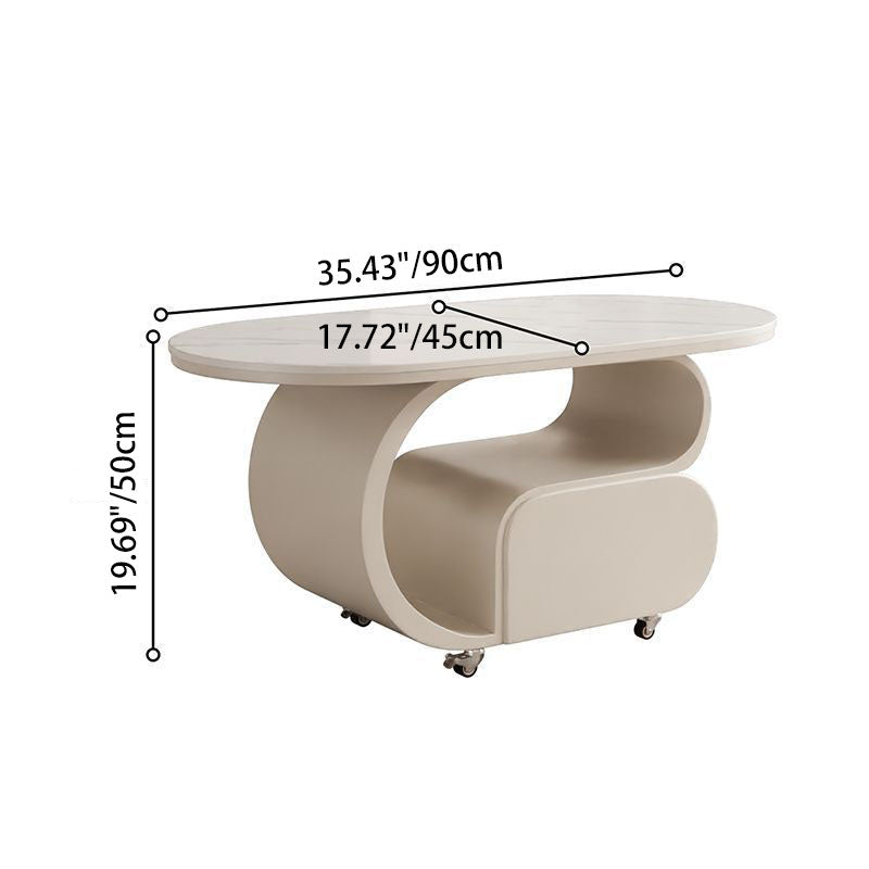 Zeitgemäßer nordischer verschiebbarer ovaler Couchtisch aus umweltfreundlichem Holzwerkstoff mit Steinplatte und Beschlägen aus Karbonstahl, 1 Schublade, für das Wohnzimmer 