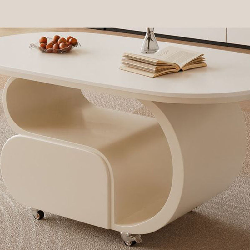 Zeitgemäßer nordischer verschiebbarer ovaler Couchtisch aus umweltfreundlichem Holzwerkstoff mit Steinplatte und Beschlägen aus Karbonstahl, 1 Schublade, für das Wohnzimmer 