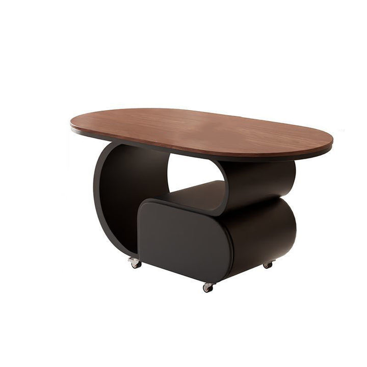 Zeitgemäßer nordischer verschiebbarer ovaler Couchtisch aus umweltfreundlichem Holzwerkstoff mit Steinplatte und Beschlägen aus Karbonstahl, 1 Schublade, für das Wohnzimmer 