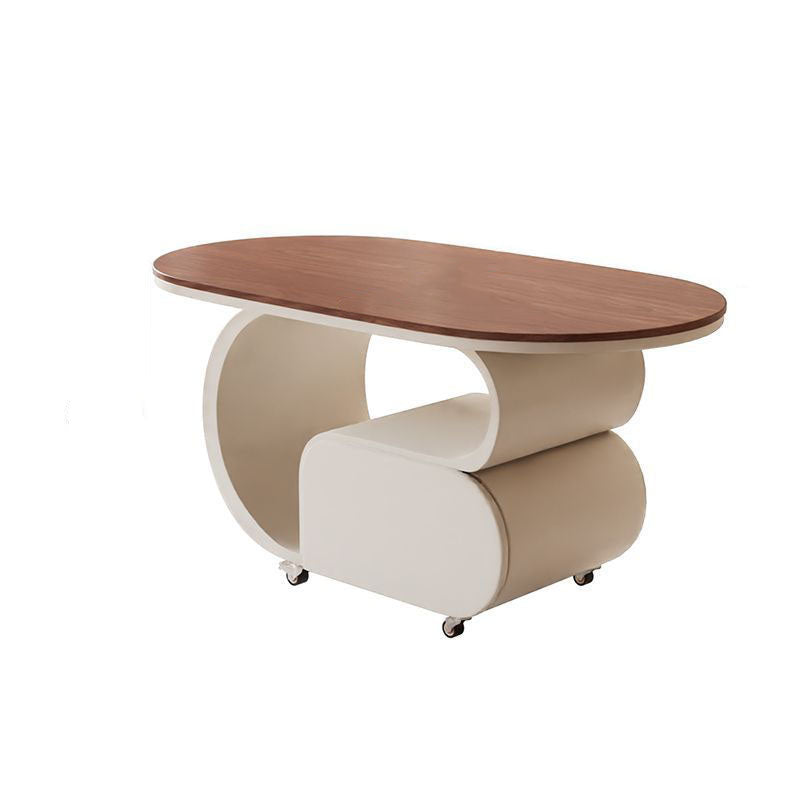 Zeitgemäßer nordischer verschiebbarer ovaler Couchtisch aus umweltfreundlichem Holzwerkstoff mit Steinplatte und Beschlägen aus Karbonstahl, 1 Schublade, für das Wohnzimmer 