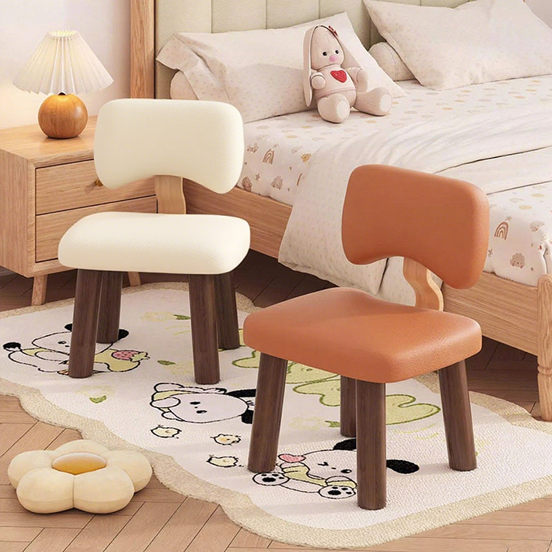 Chaise sans accoudoirs pour enfants moderne minimaliste en bois massif carré avec dossier en éponge et simili cuir pour salon 
