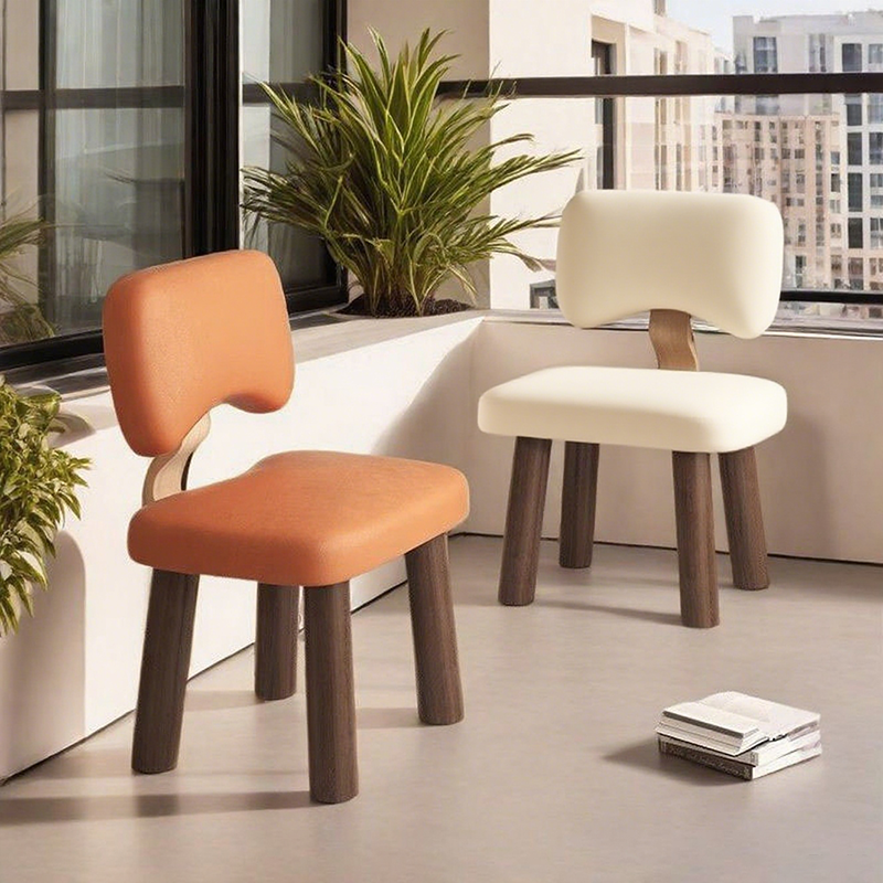 Chaise sans accoudoirs pour enfants moderne minimaliste en bois massif carré avec dossier en éponge et simili cuir pour salon 