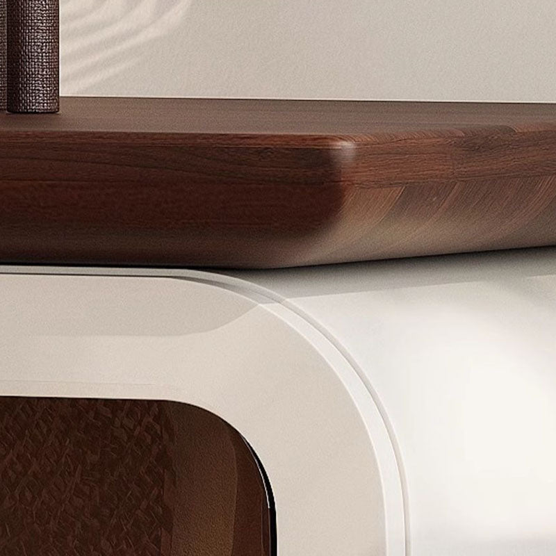Table de chevet moderne minimaliste carré en bois massif avec verre à 2 tiroirs pour chambre 