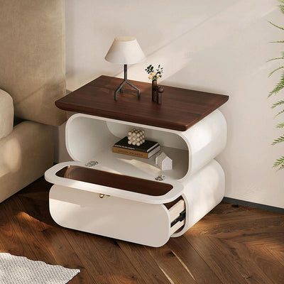 Table de chevet moderne minimaliste carré en bois massif avec verre à 2 tiroirs pour chambre 