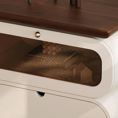 Table de chevet moderne minimaliste carré en bois massif avec verre à 2 tiroirs pour chambre 