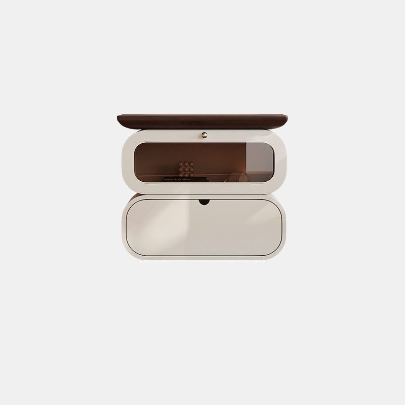 Table de chevet moderne minimaliste carré en bois massif avec verre à 2 tiroirs pour chambre 