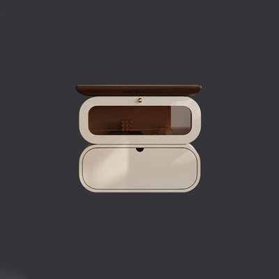Table de chevet moderne minimaliste carré en bois massif avec verre à 2 tiroirs pour chambre 