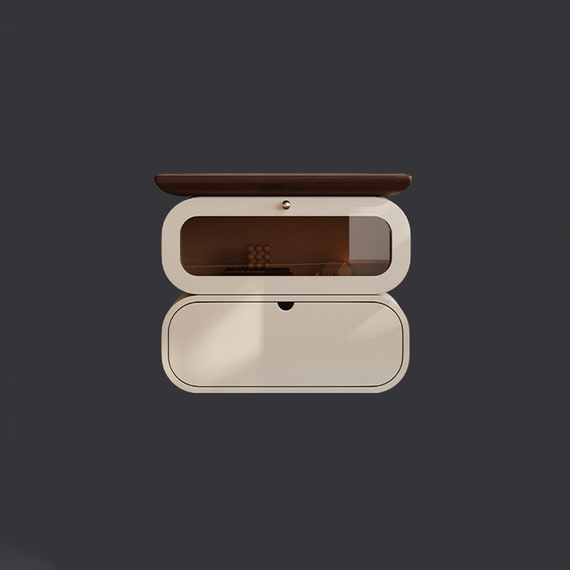 Table de chevet moderne minimaliste carré en bois massif avec verre à 2 tiroirs pour chambre 
