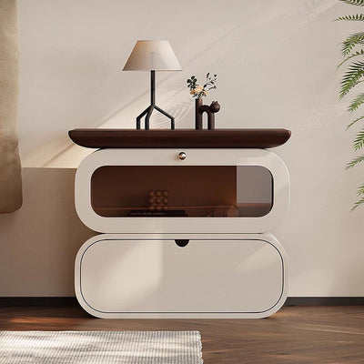 Table de chevet moderne minimaliste carré en bois massif avec verre à 2 tiroirs pour chambre 
