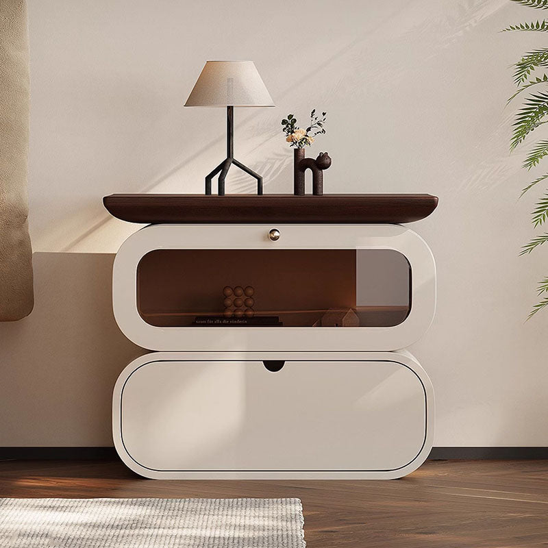 Table de chevet moderne minimaliste carré en bois massif avec verre à 2 tiroirs pour chambre 