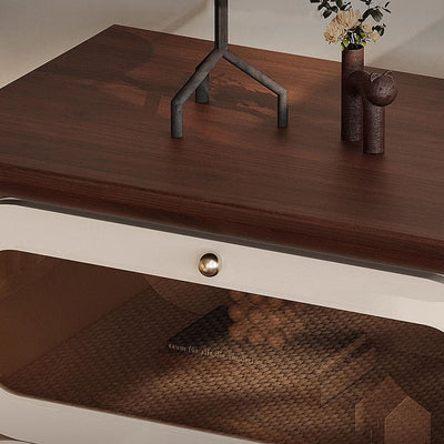Table de chevet moderne minimaliste carré en bois massif avec verre à 2 tiroirs pour chambre 