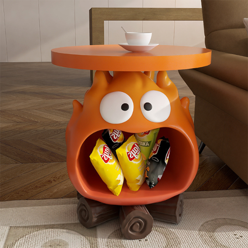 Contemporary Creative Kids Flame-Shaped Resin Side Table 1-Tray For Living Room