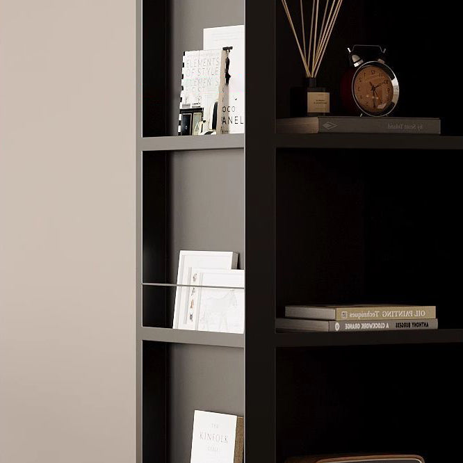 Moderne minimalistische drehbare bogenförmige Bücherregale aus Kohlenstoffstahl und Glas mit 5 Ebenen und Spiegel für das Wohnzimmer 