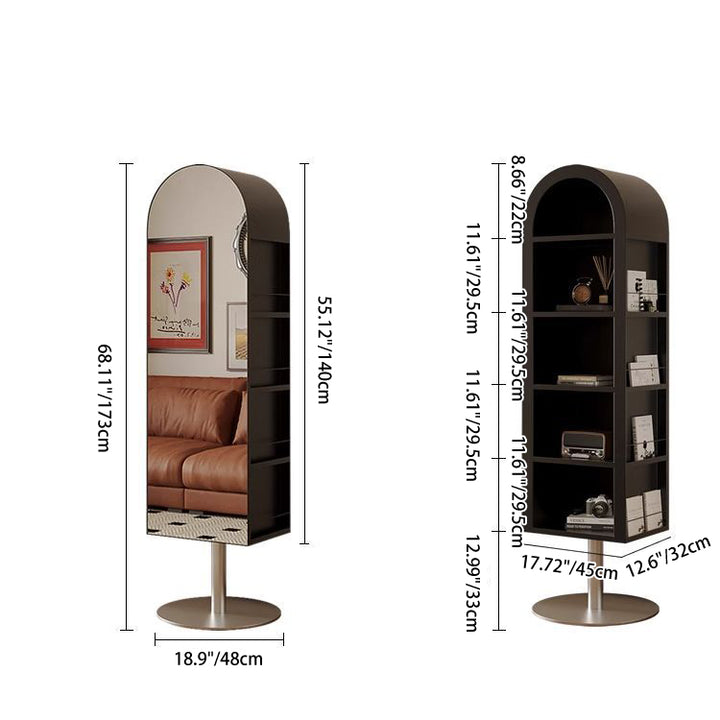 Modern Minimalist Rotatable Arched Carbon Steel Glass Bookshelves 5-Tier With Mirror For Living Room