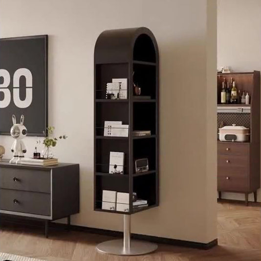 Modern Minimalist Rotatable Arched Carbon Steel Glass Bookshelves 5-Tier With Mirror For Living Room